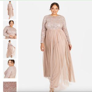 MAYA Deluxe Taupe Embellished Long Sleeve Maxi Dress